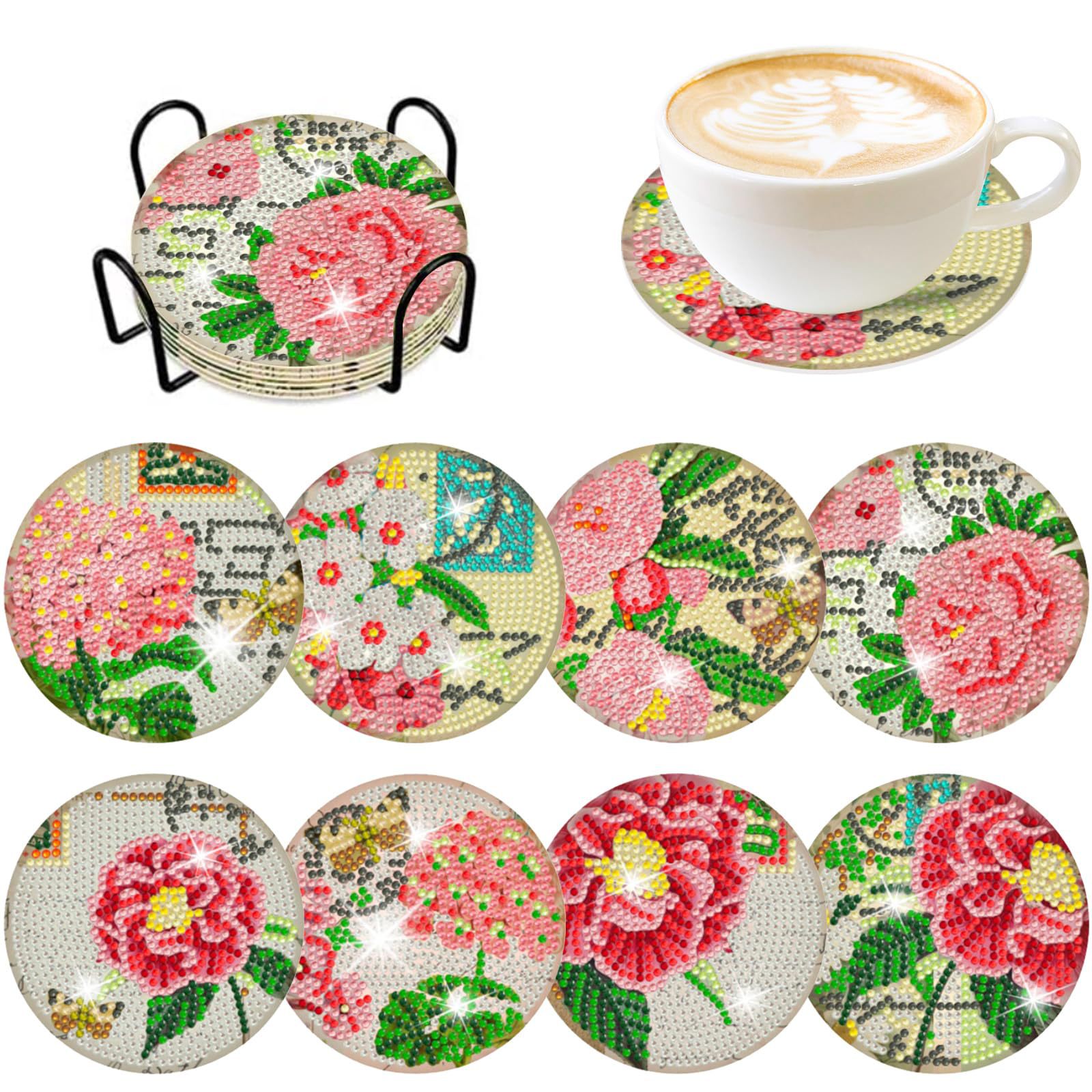 Resin Craft For Beginners - RUOPOTY Coaster lukisan berlian 8 buah/set